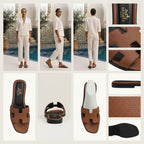 HERMÈS Brown Pebbled Leather H-Strap Flat Sandals