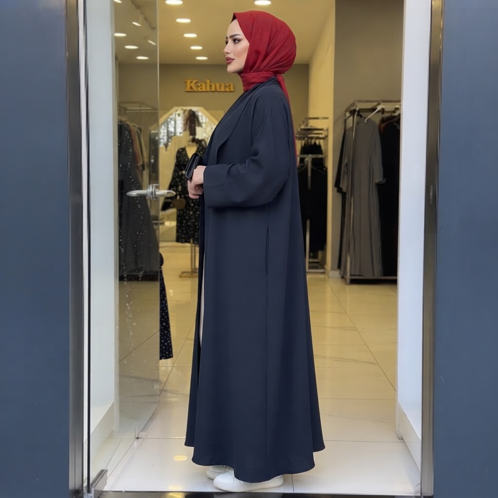warehouse Deep Navy Blue Crinkle Crepe Open-Front Floor-Leng
