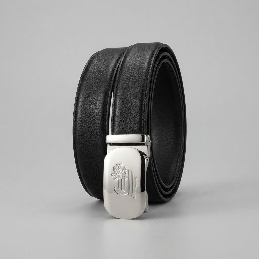 Women's Black Grained Leather Belt with black Buckle