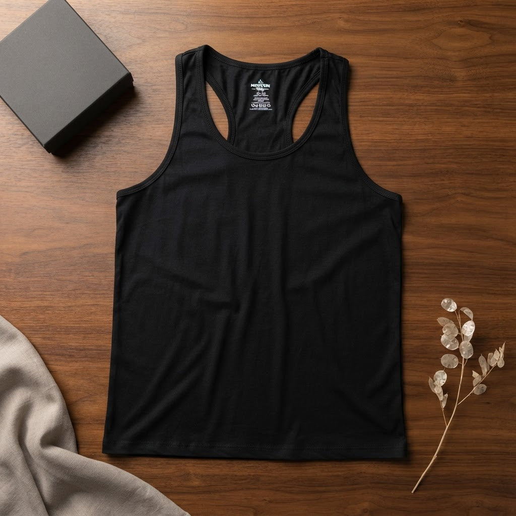 Mountain Ridge Black Racerback Cotton Tank Top with Relaxed