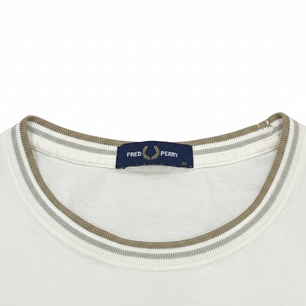 Fred Perry Men's White T-Shirt with Striped Trim - XL