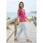 [WearU Generated:campaign_3] Cortefiel Fuchsia Linen Blend Straight V-Neck Top – back view