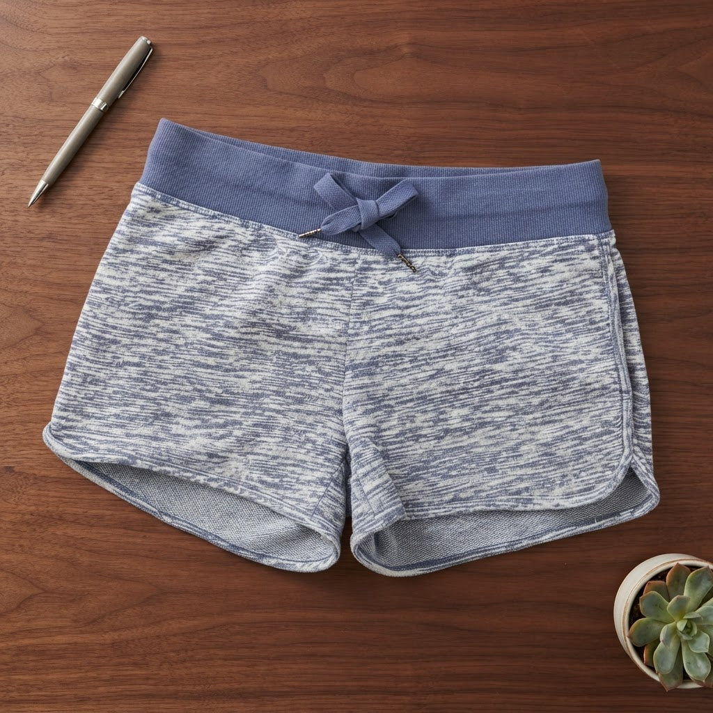 Cornflower Blue Marled Drawstring Athletic Shorts