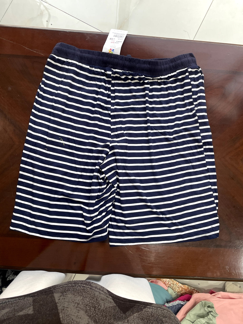 GINA BENOTTI Navy and White Striped Drawstring Lounge Shorts
