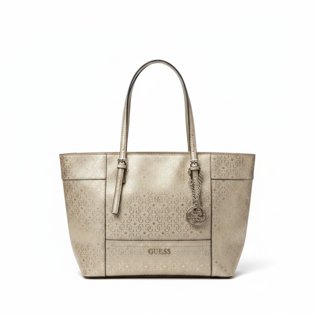 Guess Metallic Gold Monogram Tote Bag