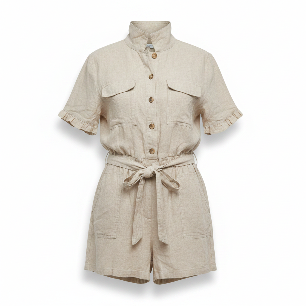 F&F Women's Beige Linen Rich Utility Romper Playsuit - New