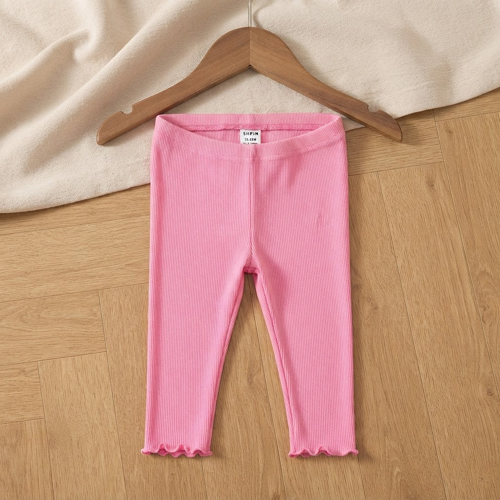 SHEIN Pink Ribbed Lettuce Hem Leggings - SHEIN 12-18M