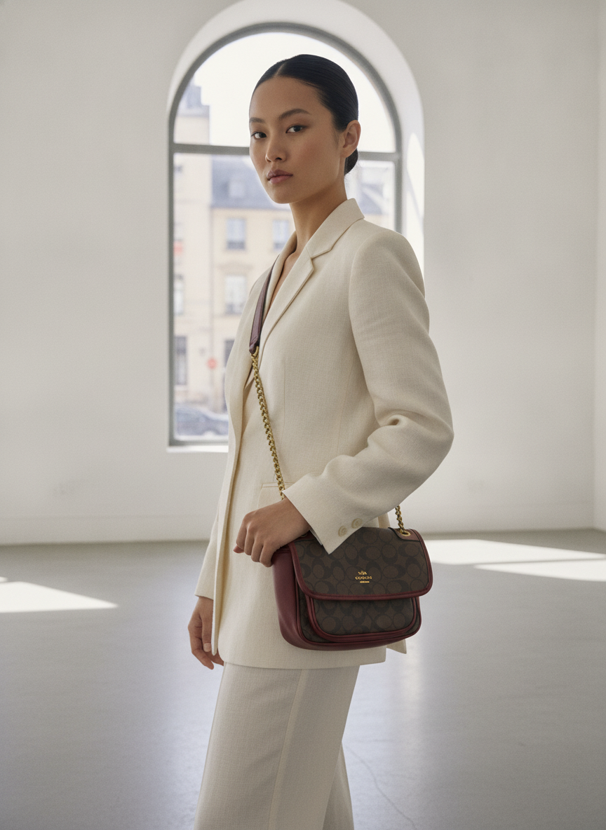 COACH NEW YORK Burgundy Monogram Coated Canvas Crossbody Bag