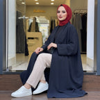 warehouse Deep Navy Blue Crinkle Crepe Open-Front Floor-Leng