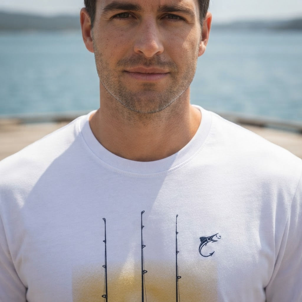 Reel Pro Fishing White Short-Sleeve Graphic T-Shirt with Fis