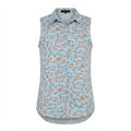 Women's Light Blue Floral Sleeveless Button-Up Blouse