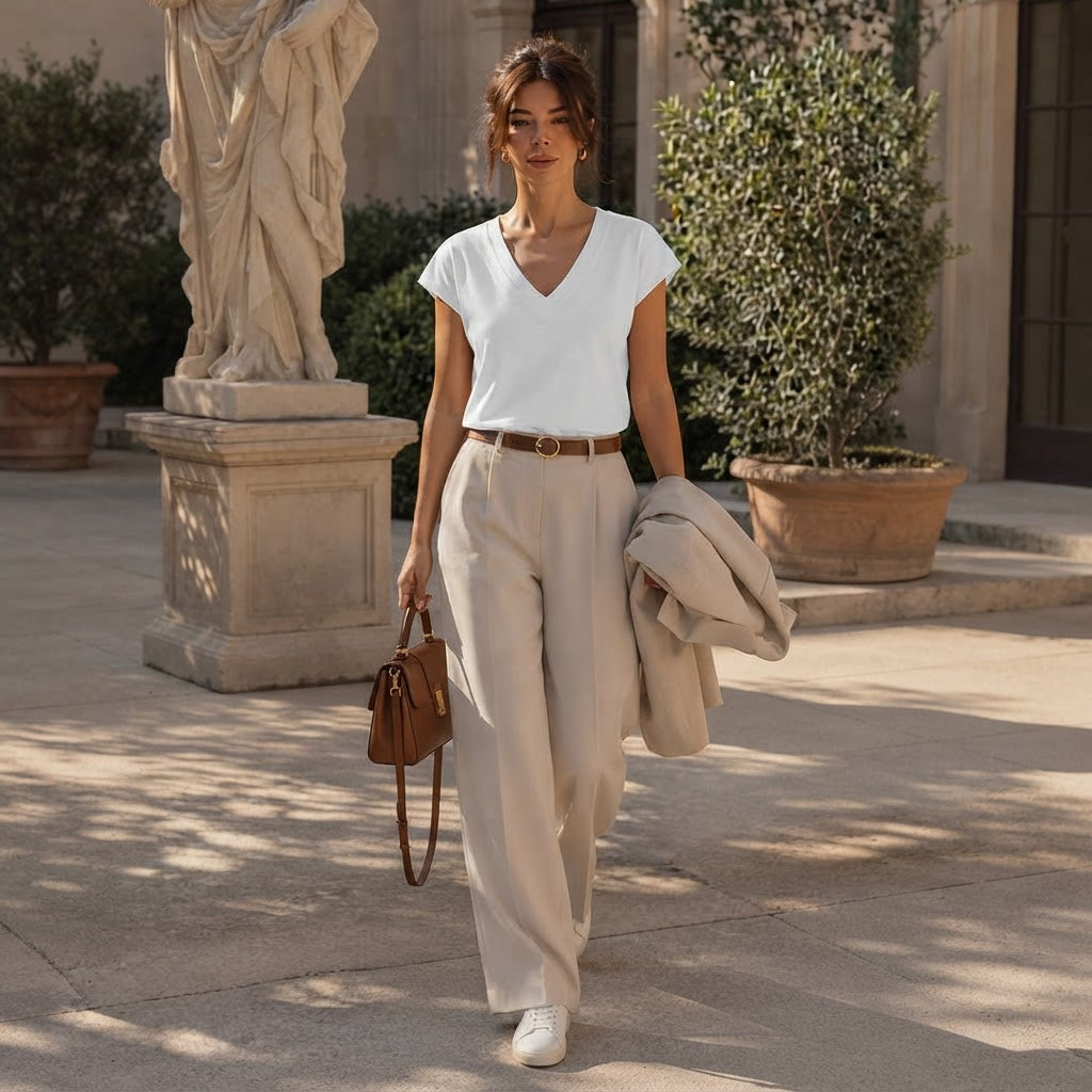 anko White V-Neck Cap-Sleeve Boxy Top