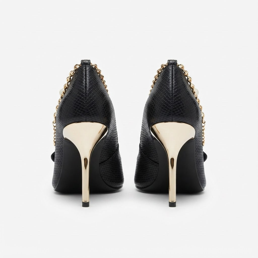 ALDO Women's Black Snakeskin Pointed Toe High Heels