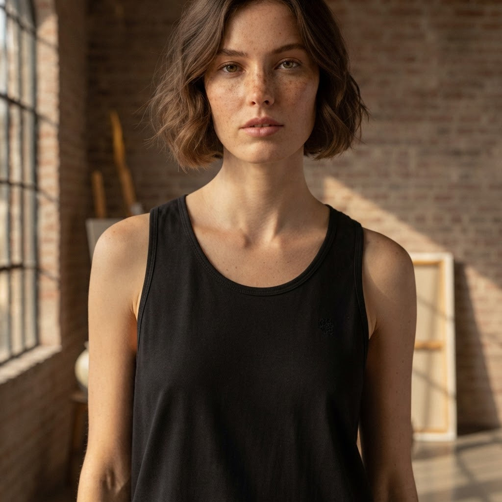 Mountain Ridge Black Racerback Cotton Tank Top with Relaxed