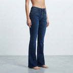 QS QS Dark Indigo Flared Denim Jeans with Button Fly