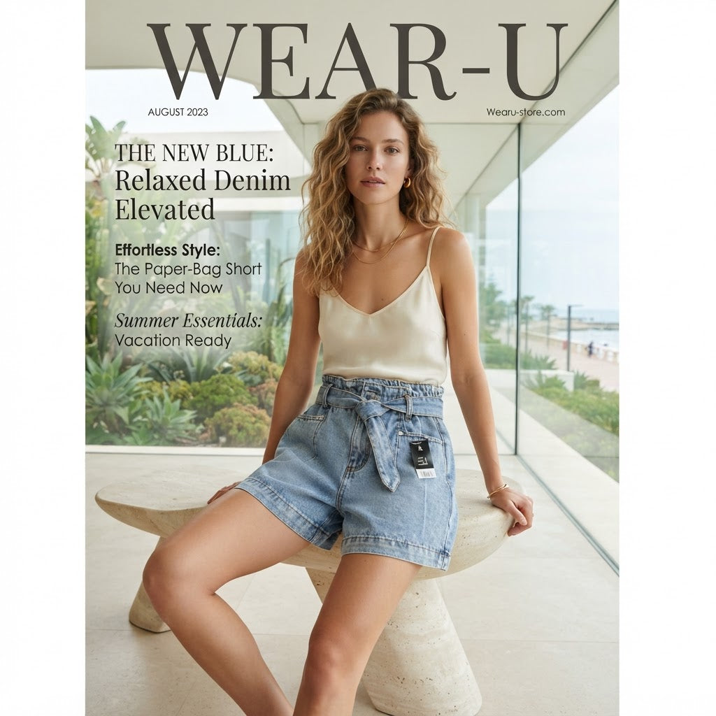 Light Wash High-Waisted Denim Shorts with Self-Tie Belt