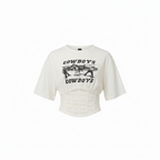 Shein Women's White Cowboys Graphic Corset Waist Tee
