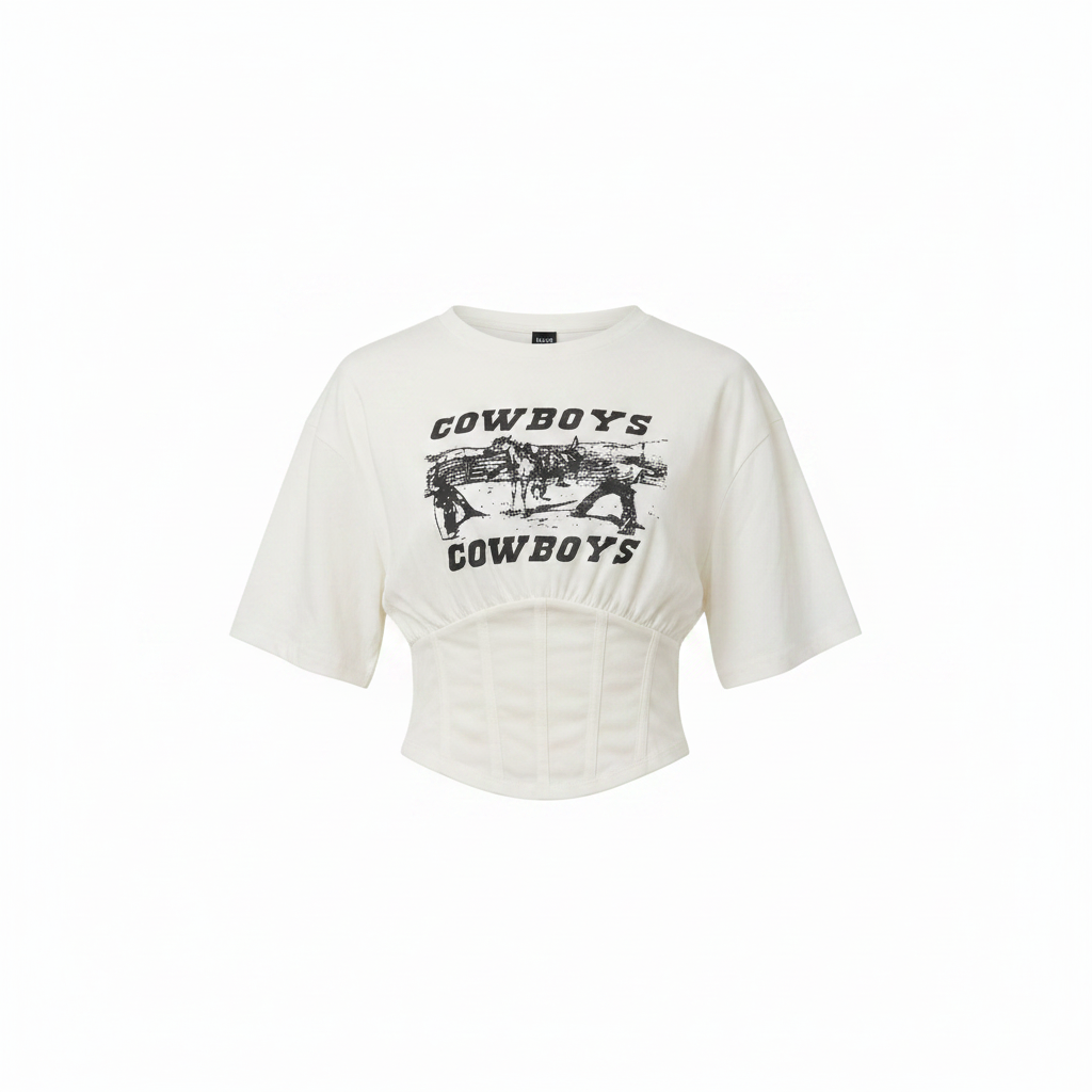 Shein Women's White Cowboys Graphic Corset Waist Tee