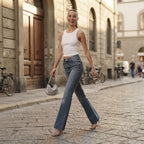 Bershka Bershka Mid-Washed Blue Long Flare Jeans with Raw He