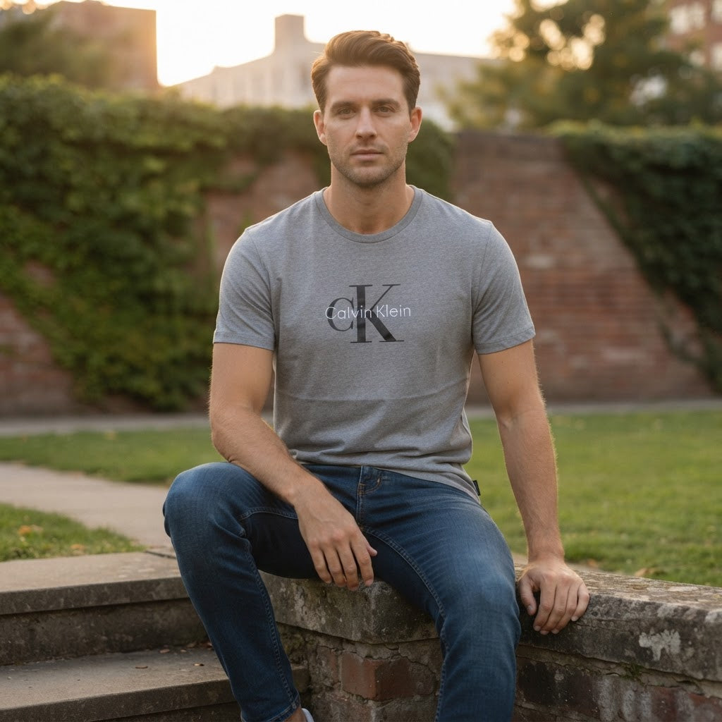 Calvin Klein Jeans Heather Grey Logo Graphic T-Shirt - Regul