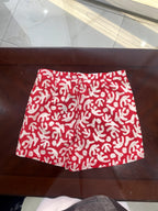 Red and White Abstract Print High-Waist Shorts