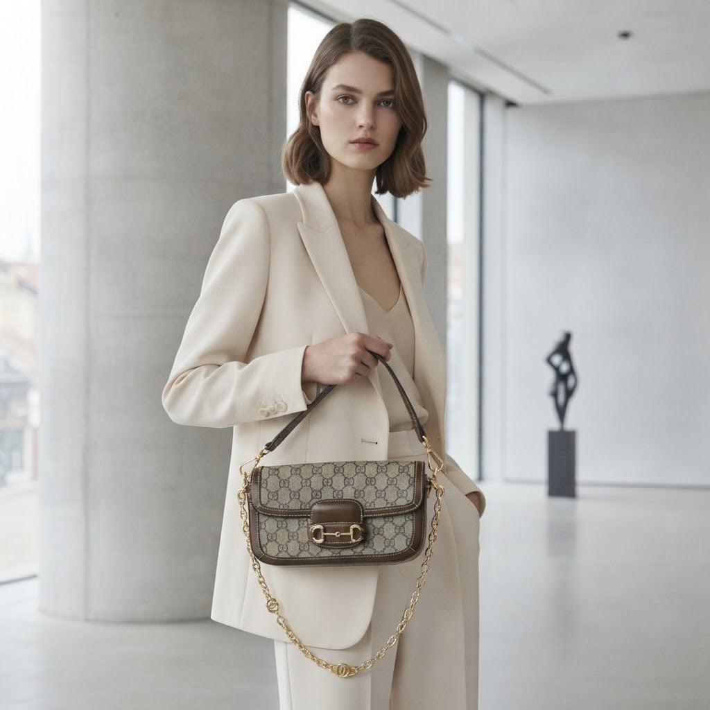 GUCCI 650833 Monogram Small Flap Shoulder Bag with Horsebit