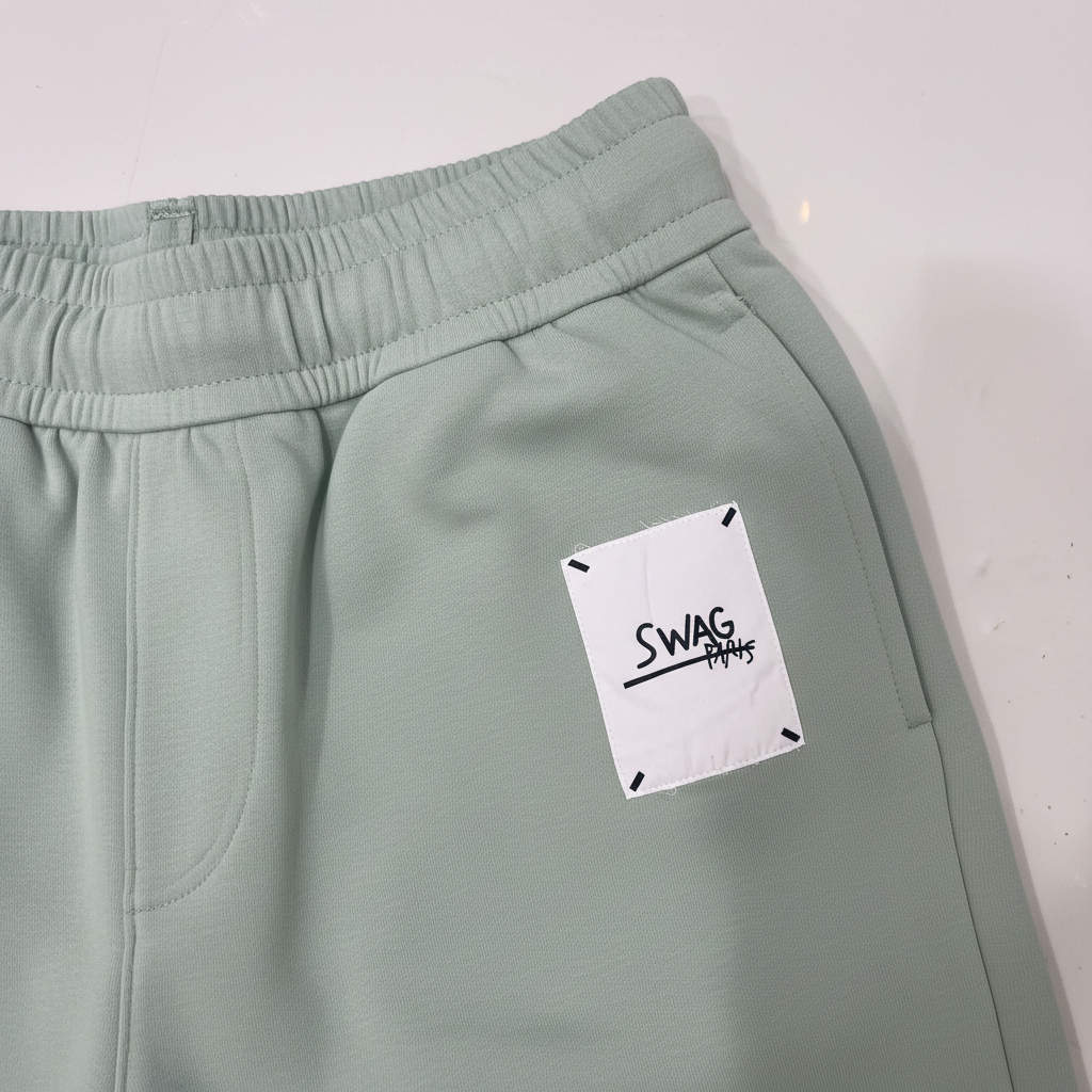 Sage Green Relaxed Pintuck Graphic Sweatpants