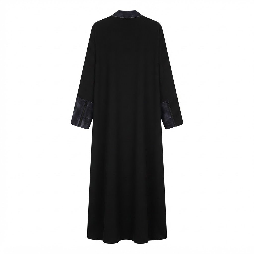 Women's Black & black Metallic Jacquard Open Abaya