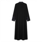 Women's Black & black Metallic Jacquard Open Abaya