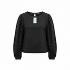 Sportsgirl Women's Black Linen Blend Balloon Sleeve Top