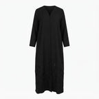 Women's Black Long-Sleeved Embroidered Maxi Abaya Robe