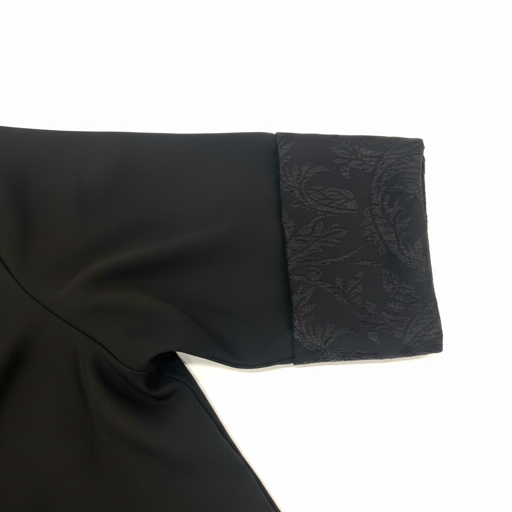Women's Black Jacquard Open Front Abaya Robe