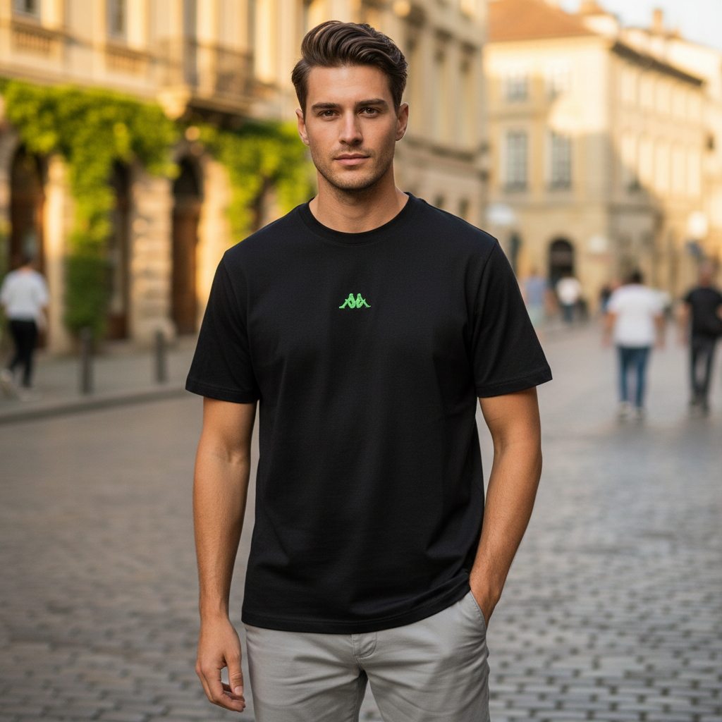Kappa Men's Black Embroidered Logo Cotton T-Shirt Size M