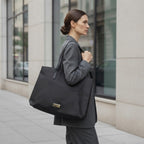 VERSACE parfums Large Black Nylon Shoulder Tote with Gold Pl