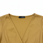 Quiz Mustard Yellow Ribbed Belted Wrap Top
