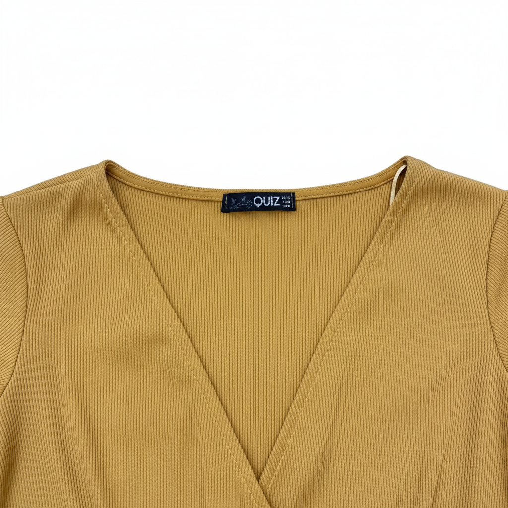 Quiz Mustard Yellow Ribbed Belted Wrap Top