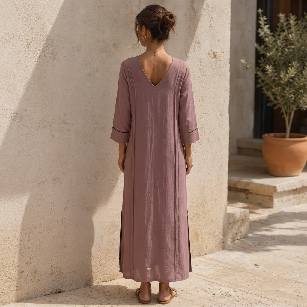 Strive Dusty Mauve Long Kurta with Scalloped Black Trimmed H