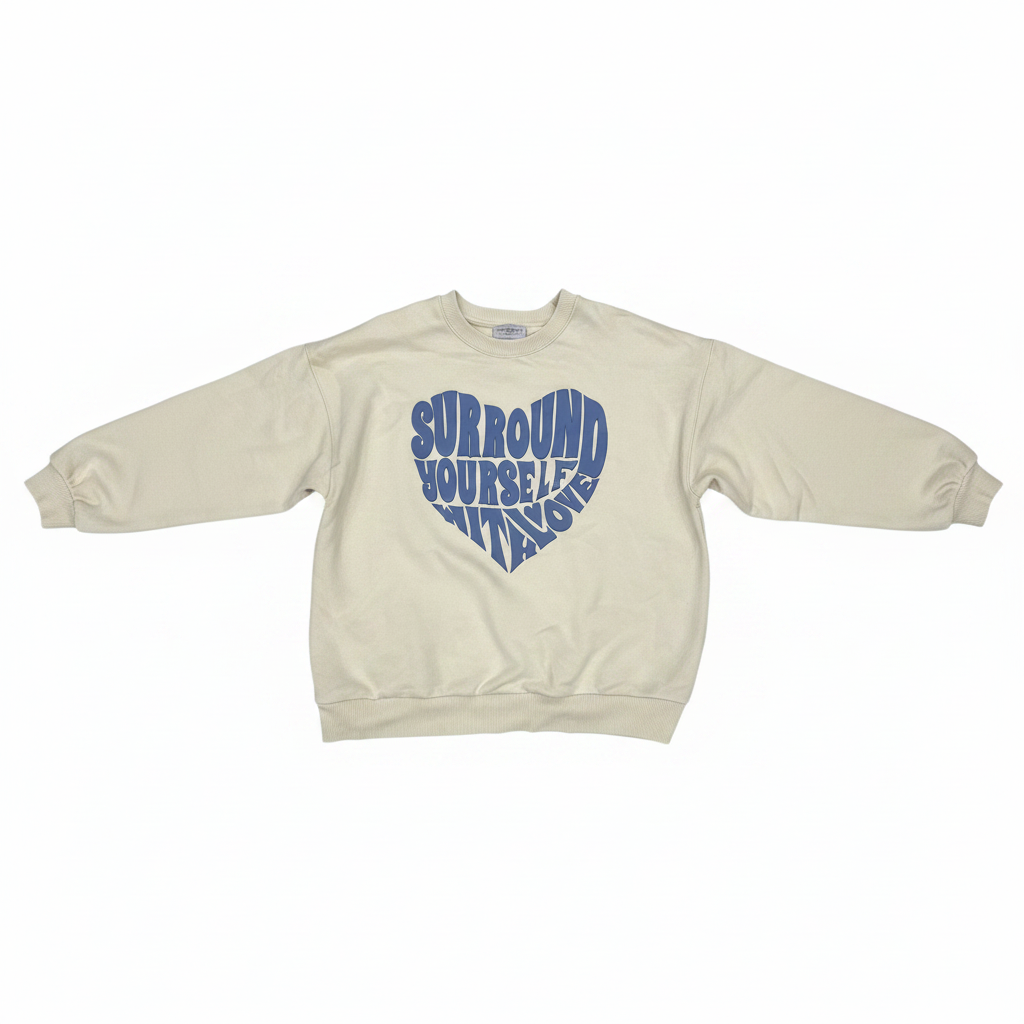 Pacific Republic Cream Heart Graphic Crewneck Sweatshirt