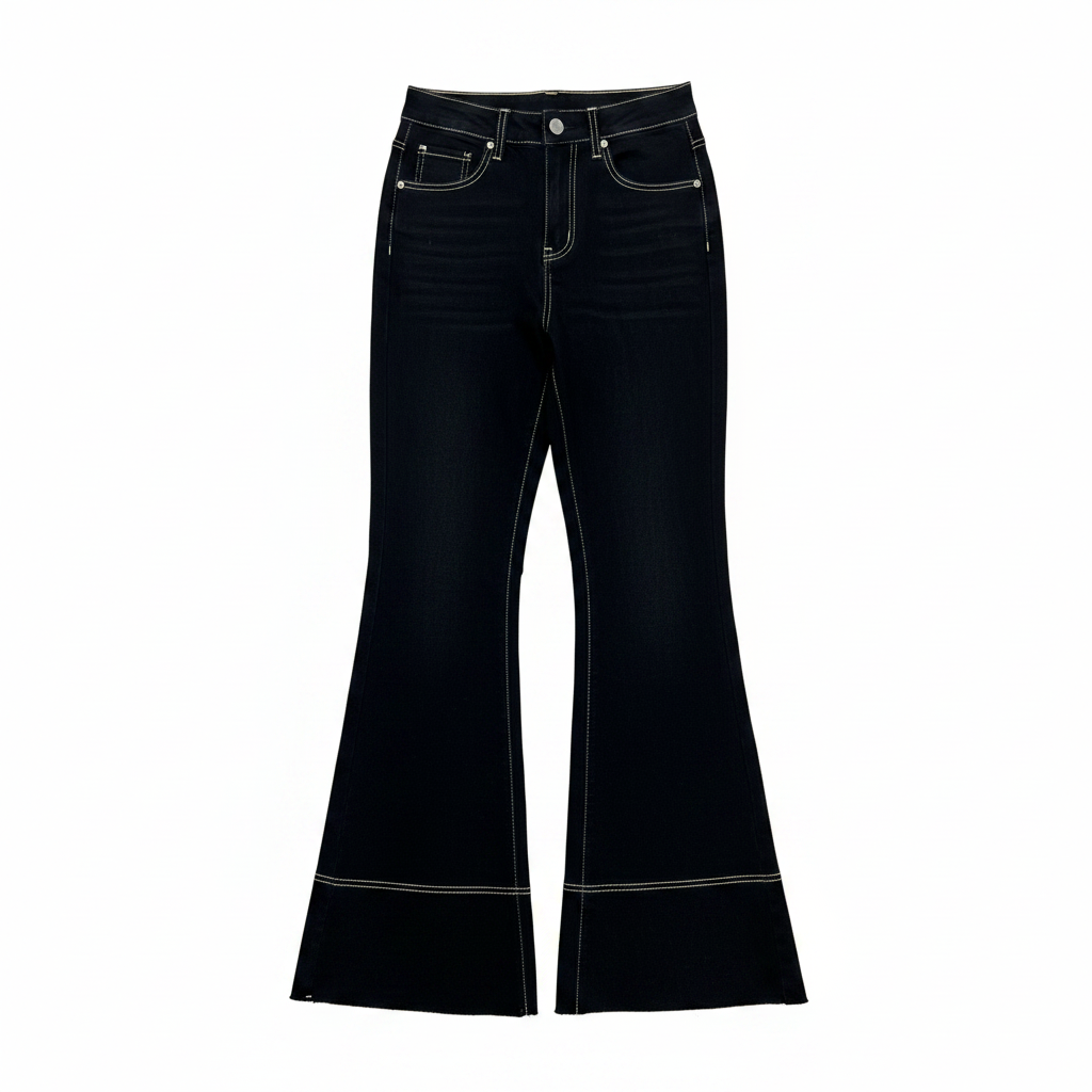 Women's Black Flare Jeans with White Contrast Stitching