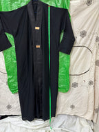 Deep Navy Black Open-Front Abaya with Jacquard Sash