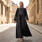 Black Embellished Long-Sleeve Formal Abaya Dress