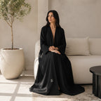 Cervo Black Open-Front Abaya with Structured Banded Cuffs