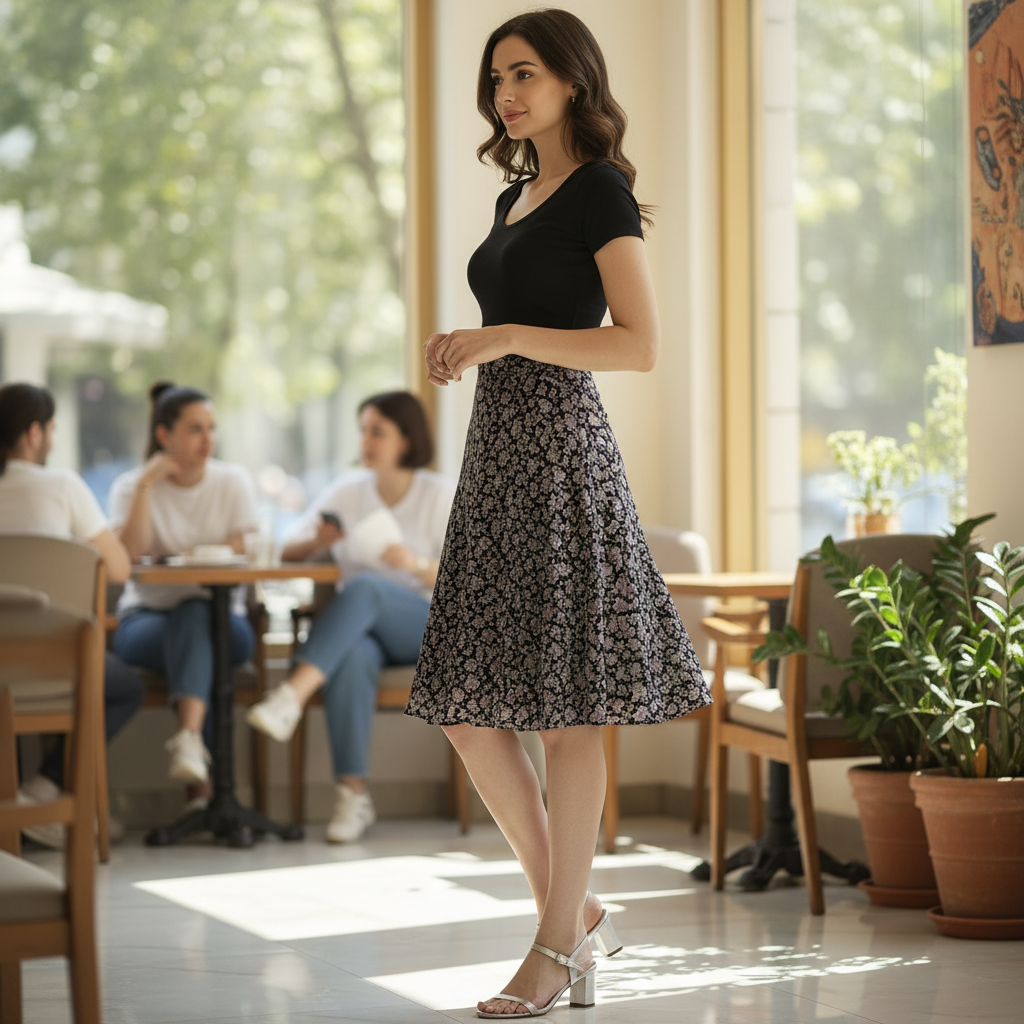 Women's Black Mini Skirt with Purple Floral Print