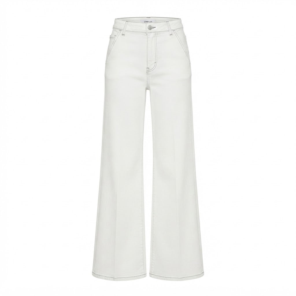 Conbipel White Wide Leg Stretch Jeans with Contrast Stitchin