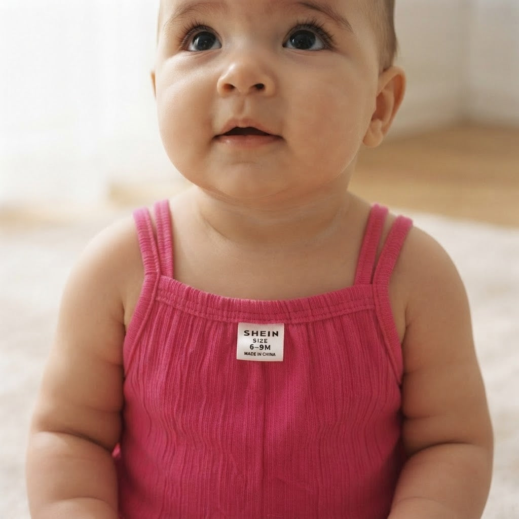 SHEIN Hot Pink Ribbed Double Strap Baby Romper - Size 6-9M