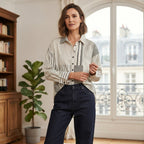 Women's Black and White Striped Oversized Button-Down Shirt