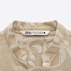 ZARA Women's Beige Long-Sleeve Linen-Blend Floral Damask Tun