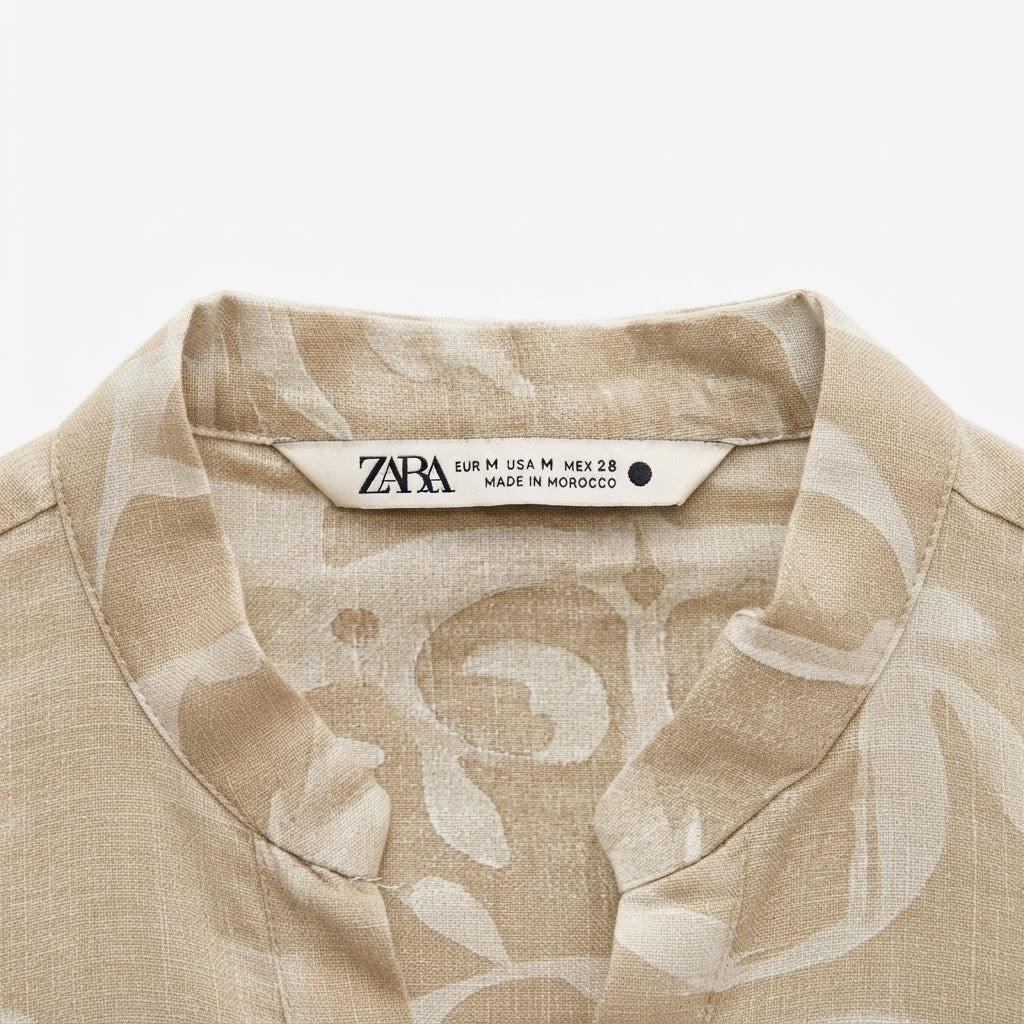 ZARA Women's Beige Long-Sleeve Linen-Blend Floral Damask Tun
