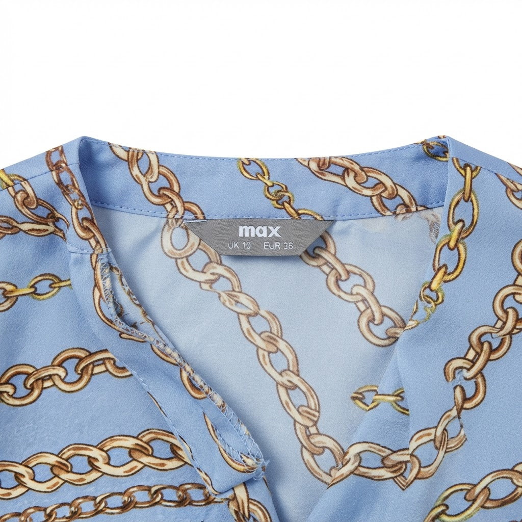 max Women's Light Blue Chain Print High-Neck Blouse
