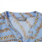 max Women's Light Blue Chain Print High-Neck Blouse